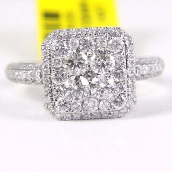 14k White Gold Custom Garnet And Diamond Engagement Ring  Diamond Engagement Ring w/Accents 14k WG 1.50Ct